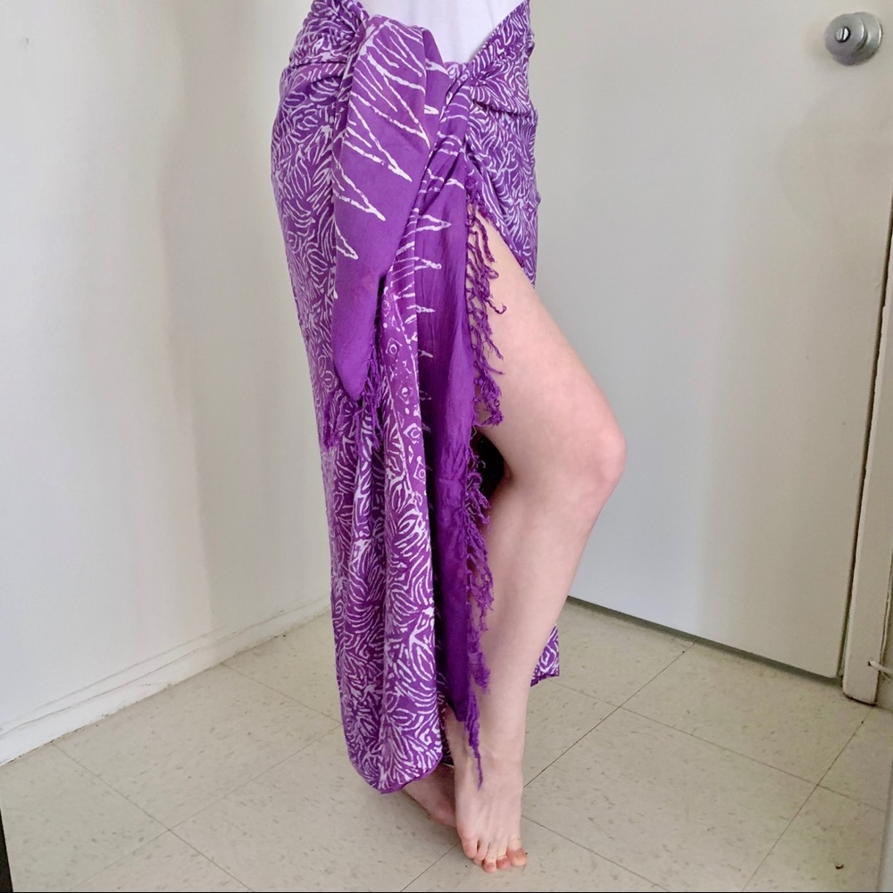 Purple Tie-Dye Beach Sarong Wrap Cover-Up Tropical Boho Swim Summer Hawaiian Y2K